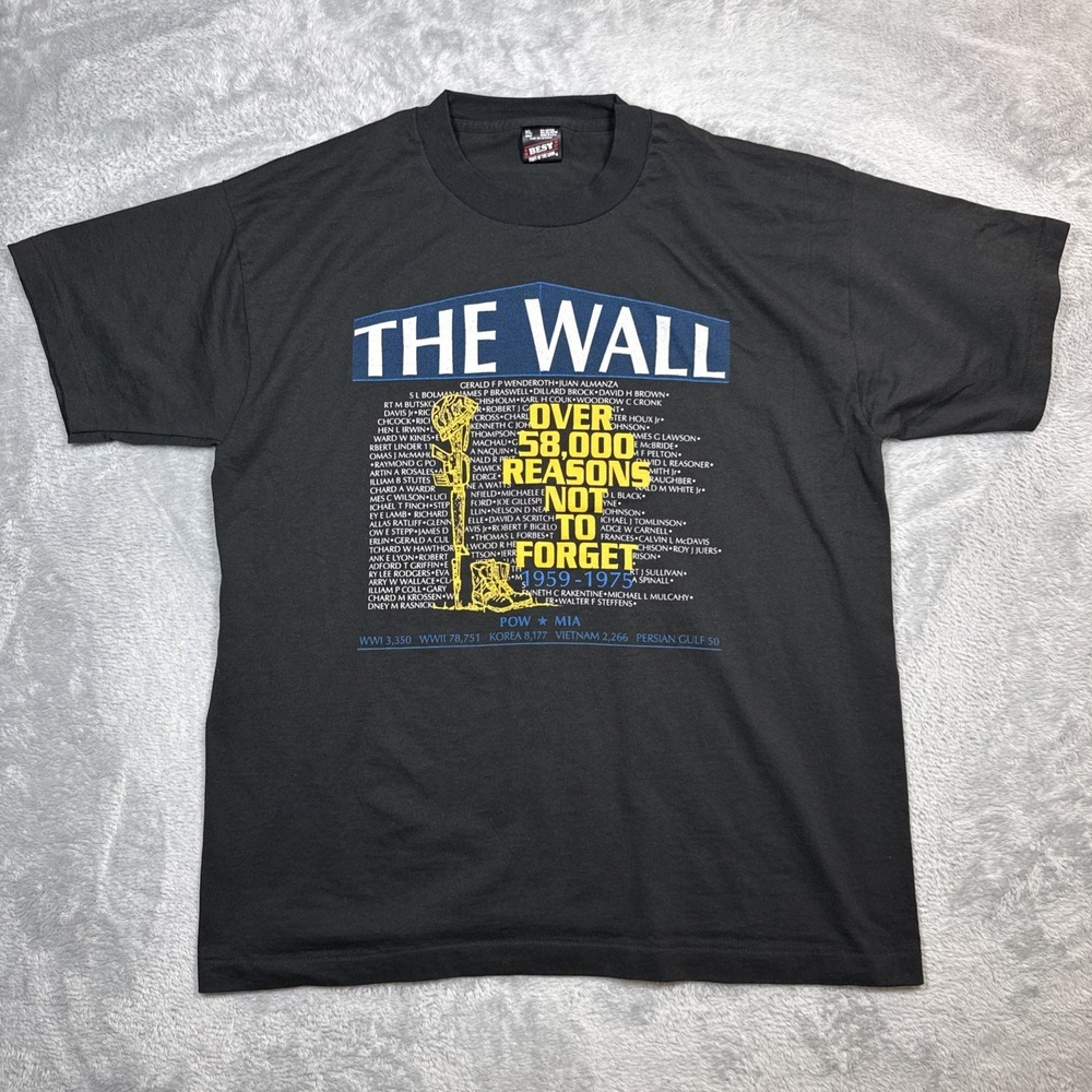 Vintage POW The Wall Shirt Men XL Black Reasons Not To Forget Veterans MIA